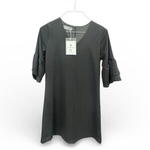 Belongsci Black Women's Dress with Ruffle Sleeve - XS